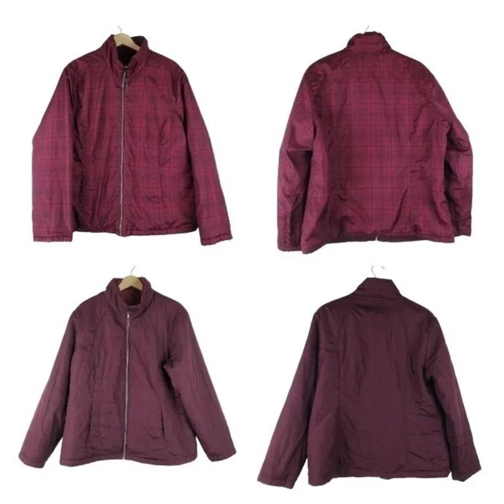 St. John's Bay Jacket Women XL Maroon Reversible Full Zip Quilted Puffer Outdoor